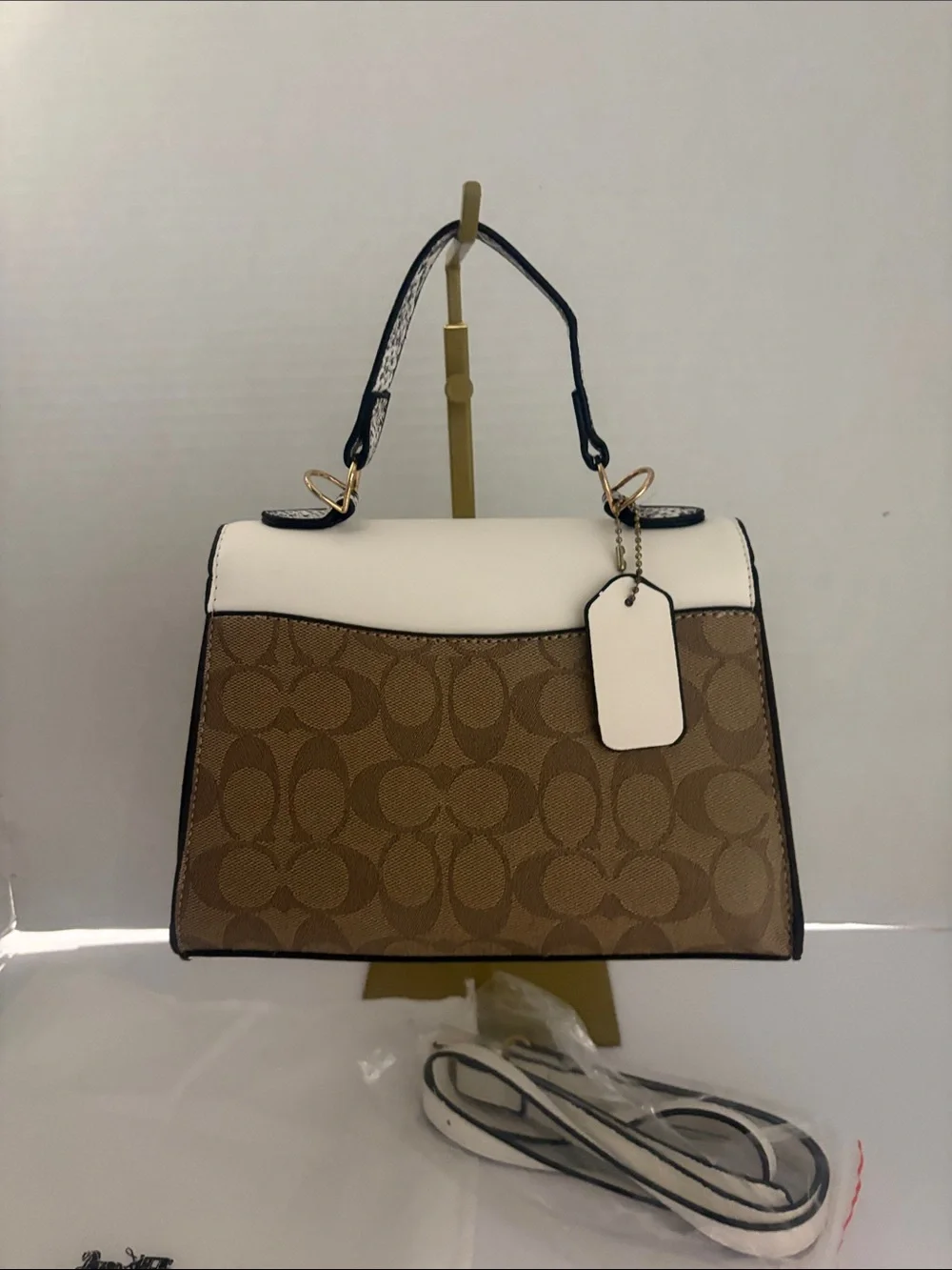 Coach Two-Tone Signature Satchel in Brown and White